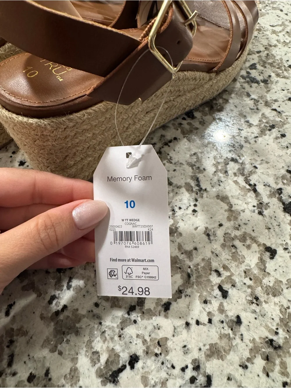 Time and Tru Brown Espadrille Wedge Sandals with Ankle Strap